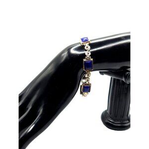 Vintage Sterling Silver Lapis Lazuli Bracelet Swirl Design Marked 925